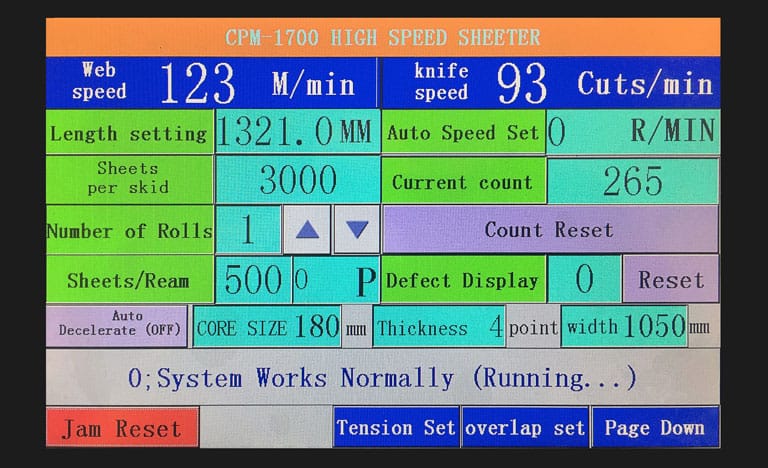 CHM paper sheeter touchscreen controls